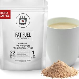 FAT FUEL Keto Coffee 22g Premium Fats - With Grass Fed Butter, MCT Oil, Coconut & Redmond Real Salt - Instant Organic Coffee, One Net Carb, A True Meal Replacement - 15 Servings