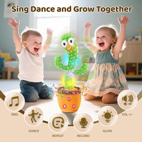 Dancing Talking Cactus Toy for Baby Toddler, Boys Girls Gifts Singing Mimicking Recording Repeating What You Say Baby Toys with 120 English Songs (Adjustable Volume) - Image 2