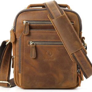 Ringsun Small Leather Men's Purse, Messenger Bag for Men with Zipper, Crossbody Shoulder Bag, RS30