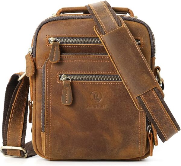 Ringsun Small Leather Men's Purse, Messenger Bag for Men with Zipper, Crossbody Shoulder Bag, RS30