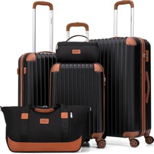 luggage sets 5 piece suitcases with wheels, suitcase set abs hard case luggage with tsa lock spinner wheels durable travel luggage